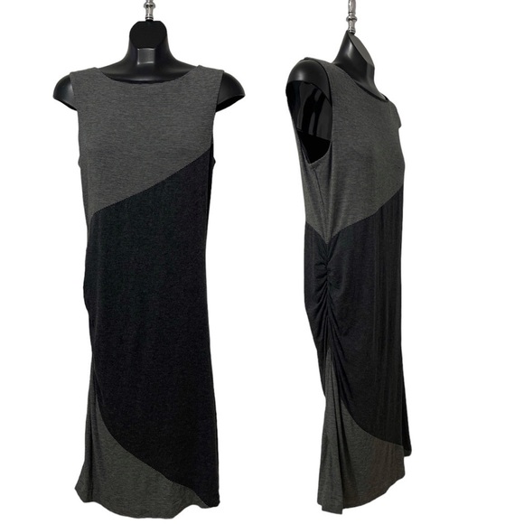 NWT Mercer & Madison Charcoal Grey Striped Midi Dress Size Large - Picture 1 of 5
